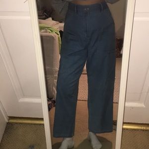 Baggy, 90s style blue jeans.